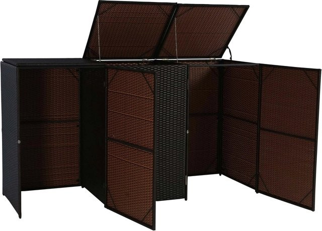 Proregal Mülltonnenbox 3er-Mülltonnenverkleidung aus Poly-Rattan und Stahl in Braun, H x B x T: 110 x 195 x 66 cm - Bild 1
