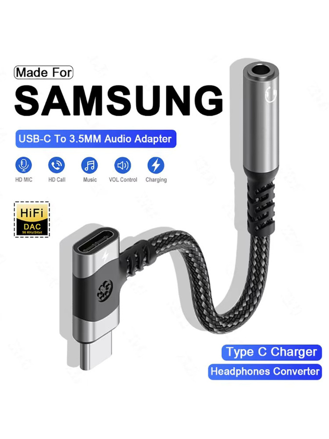 2-in-1 USB-C Splitter PD Schnellladekabel und 3,5 mm Klinke Audio Adapter für Samsung in Silber - Bild 3