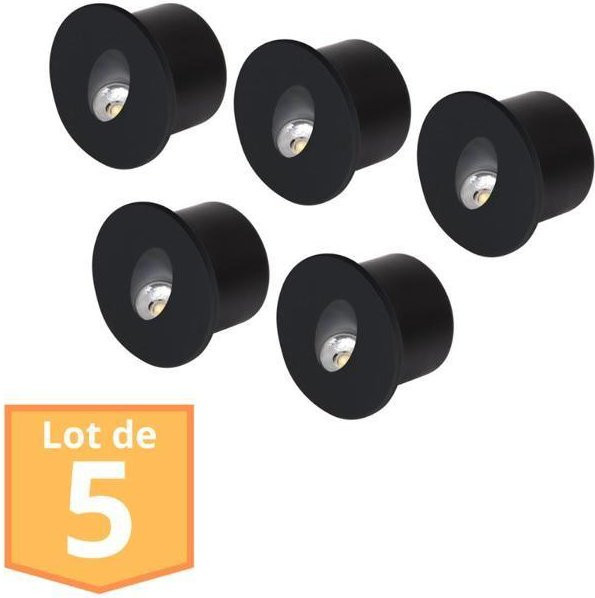 Set mit 5 runden LED-Wandstrahlern in Schwarz, 3W, 4000K Neutralweiß für Treppen und Flure - Bild 1