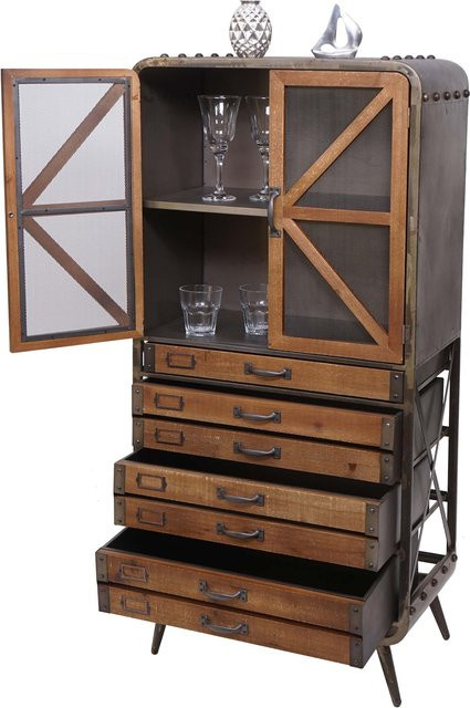 MCW Hochschrank F91 Industrial Apothekerschrank aus Tanne und Metall, braun-schwarz, H: 128 cm, B: 60 cm, T: 33 cm - Bild 1