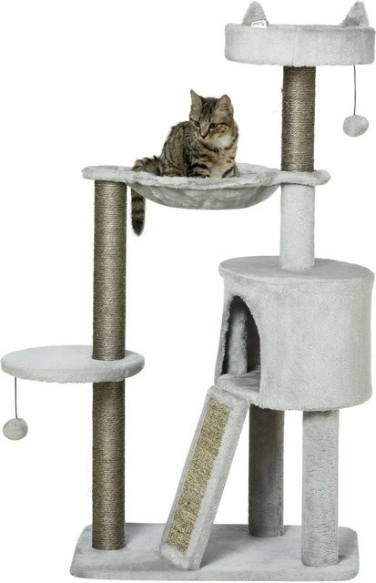 PawHut Kratzbaum für Katzen aus Spanplatte und Plüsch mit Sisal, Hellgrau, B/T/H: 40 x 60 x 113 cm - Bild 1