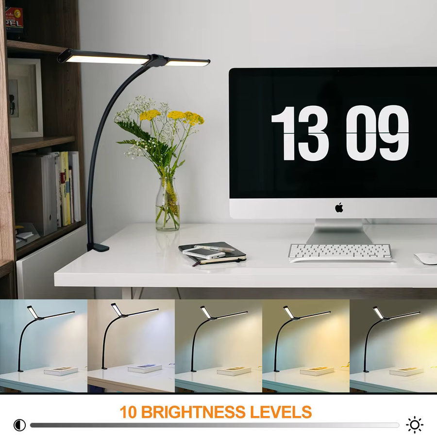 LED-Schreibtischlampe in Schwarz mit Doppelkopf, stufenlos dimmbar und mit 3-Farbmodus für Home Office und Lesen - Bild 3