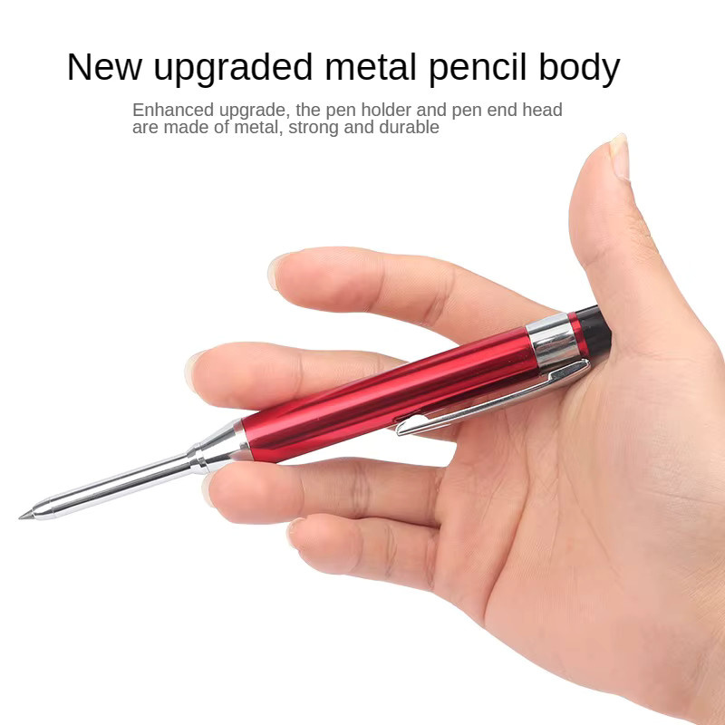 AIKTIONES Metall-Tischlerbleistift mit 2,8 mm Minen und integriertem Spitzer, automatischer Druckbleistift inklusive 12 Graphitminen für Profis - Bild 2