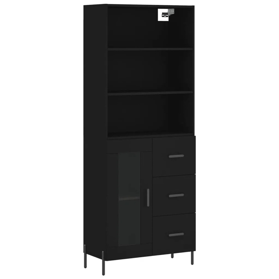 vidaXL Highboard Schwarz mit Glastüren aus Holzwerkstoff, Eisen und Glas, B/T/H: 69,5 x 34 x 180 cm - Bild 2
