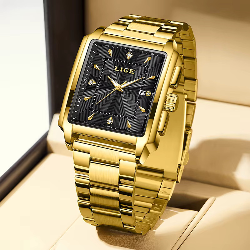 LIGE Armbanduhr Quarz, Edelstahl, Gold, Herren - Bild 3