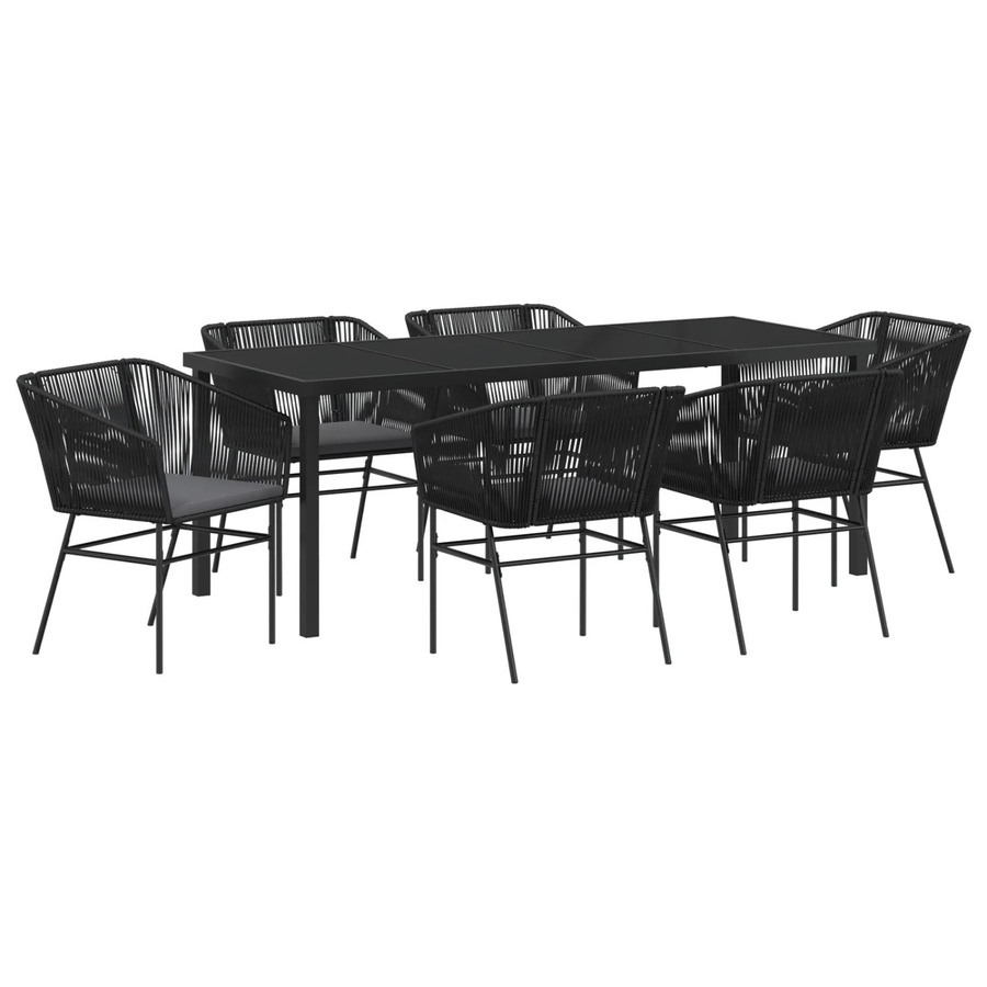 vidaXL 7-teiliges Garten-Ess-Set aus Poly-Rattan in Schwarz mit Kissen und pulverbeschichtetem Stahlrahmen - Bild 2