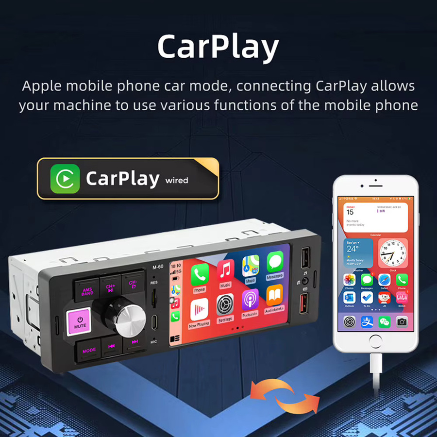 NAVIFANS 1 DIN Wireless CarPlay und Android Auto Autoradio mit 4,1 Zoll Multimedia MP5 Player, Bluetooth, USB-C und FM Stereo in Schwarz - Bild 3