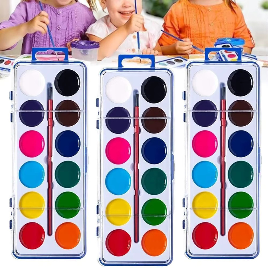 Waschbares Aquarellfarben-Set mit Wasserpinsel und Palette in Multicolour für Kinder - Bild 4