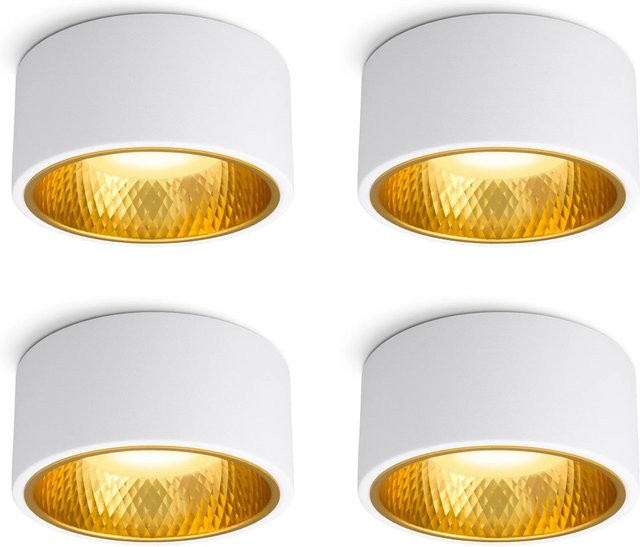 SSC-LUXon OLINO 4er Set LED Aufbauspots Weiß Matt mit wechselbarer Front in Gold und Silber, GX53, Rund - Bild 1