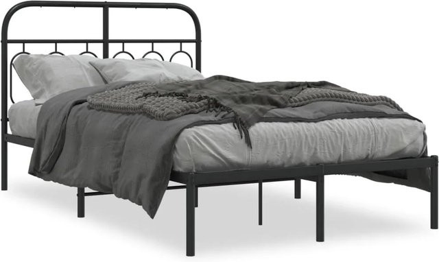 vidaXL Bettgestell aus Metall mit Kopfteil in Schwarz, B/T/H: 120 x 200 x 125 cm - Bild 1