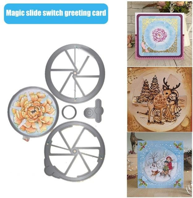 5er-Set Magische Fenster Slider Schneidestempel für Scrapbooking und Sammelalben in Blau und Silber aus Carbonstahl - Bild 1
