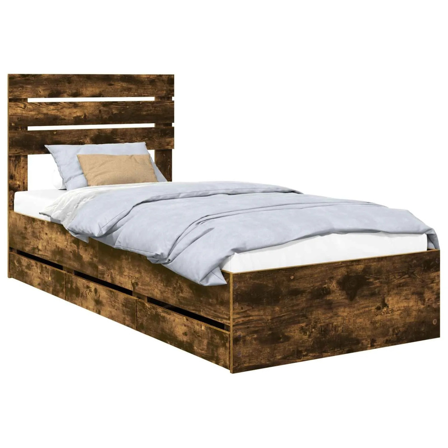 vidaXL Bettrahmen aus Holz in Raucheiche, modern, B/T: 100 x 200 cm - Bild 2