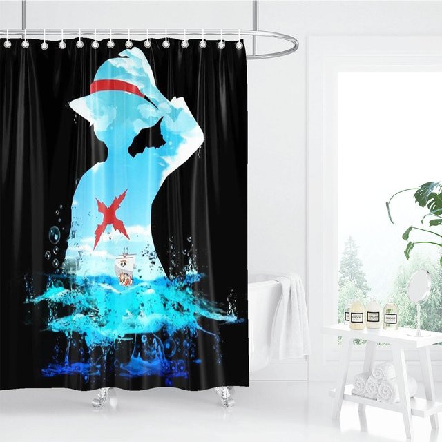 One Piece Anime Duschvorhang aus Polyester, Mehrfarbig, B/H: 200 x 200 cm - Bild 1