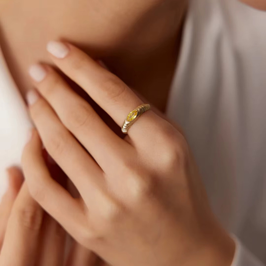Vintage House's Ring, 925 Silber, 18K Vergoldet, Damen, Orangefarbener Edelstein - Bild 3