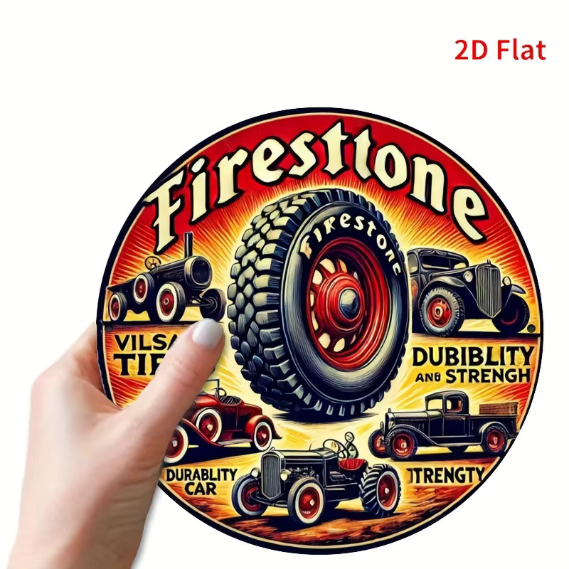 Vintage Firestone Reifen Metall Wandkunst Schild von Potdemiel, Retro Aluminium Deko mit klassischem Auto- und LKW-Design, B/H: 20,3 x 20,3 cm - Bild 3