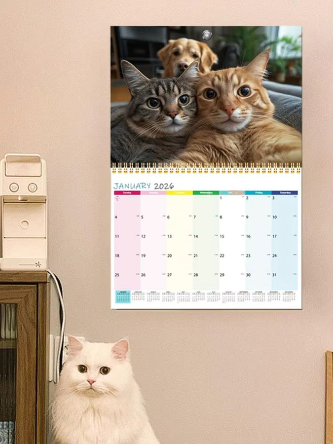2026 Wandkalender für Katzenliebhaber mit lustigen Kätzchen Motiven, monatlicher Kalender aus Papier in Mehrfarbig - Bild 6
