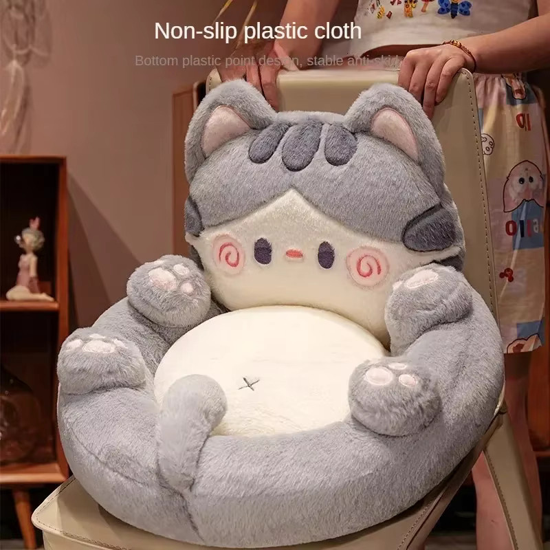PuTuan Kissen mit niedlicher Cartoon-Katze in Grau, rundes Bodenkissen für Kinder und Sofa - Bild 5