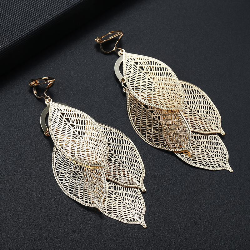 Wucifang Jewelry Ohrclips, mehrschichtige Blätter, Gold, Damen - Bild 1