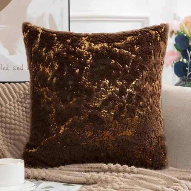 JMG Clothing Dekor-Kissenbezug aus weichem Plüsch mit Goldfolien-Dekor in Weiß und Beige, B/H: 43 x 43 cm - Bild 1