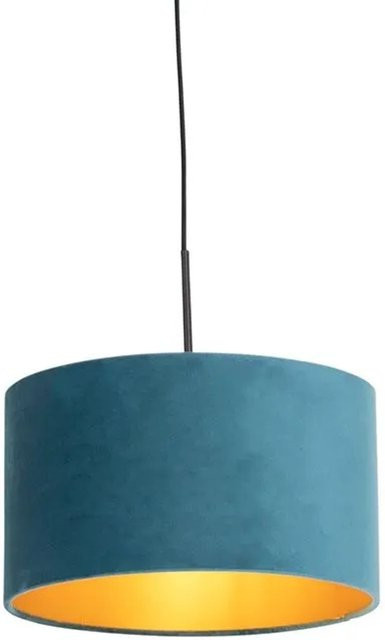 QAZQA Hängelampe mit Veloursschirm in Blau und Gold, dimmbar, Durchmesser: 35 cm - Bild 1