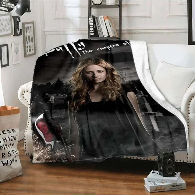 Helenal Buffy Im Bann der Dämonen Bettdecke aus weichem Flanell für den Winter, B/B: 100 x 150 cm, Schwarz-Weiß - Bild 1
