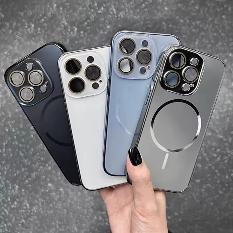 Luxus AG Frosted Kristall Objektiv Glas Schutzhülle für iPhone mit MagSafe magnetischer kabelloser Ladefunktion in Transparent und Pink - Bild 2