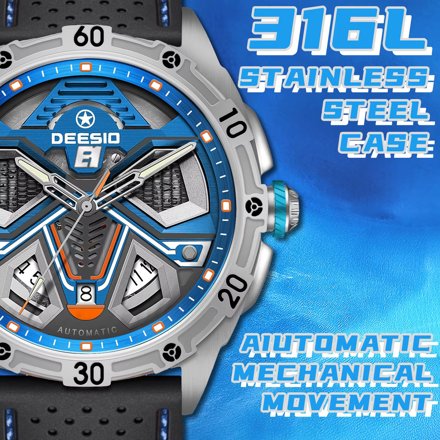 Deesio Armbanduhr, Automatik, Edelstahl, Saphirglas, Blau, Herren - Bild 4
