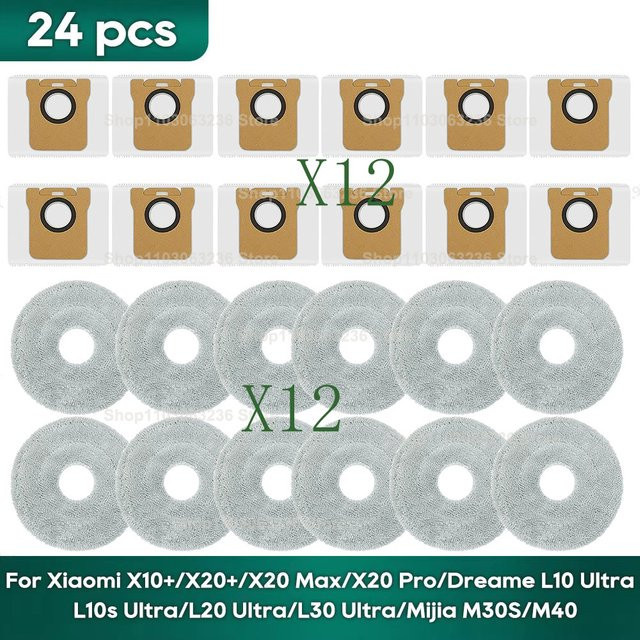 Dreame Zubehör-Set mit Staubbeuteln und Mop-Pads in Weiß für Xiaomi X20 Plus, X20 Max, X10 Plus, Mijia M30S, M40 sowie Dreame L10, L20 und L30 Ultra - Bild 1