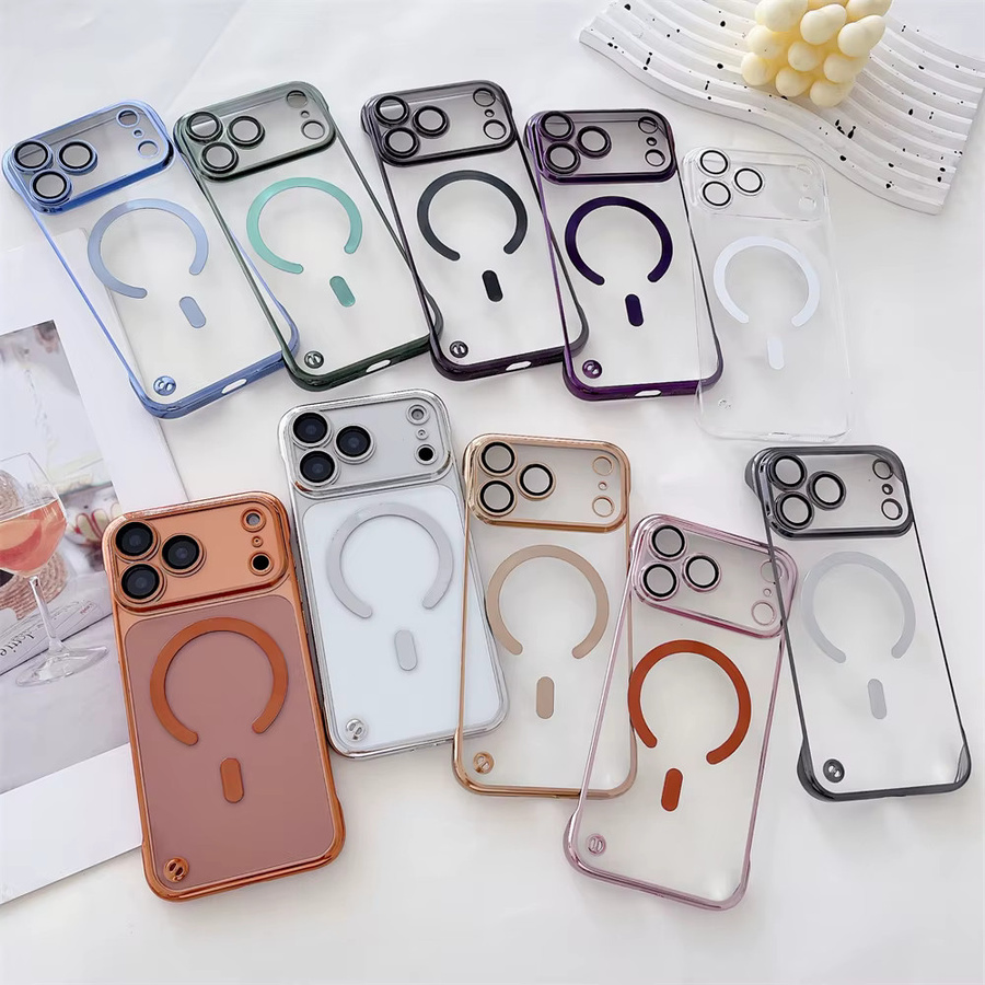 SZMUGUA Rahmenlose magnetische MagSafe Handyhülle für iPhone 17, Air 16, 15, 14 Pro Max mit Objektivschutzfolie, transparente PC-Hartschale - Bild 1