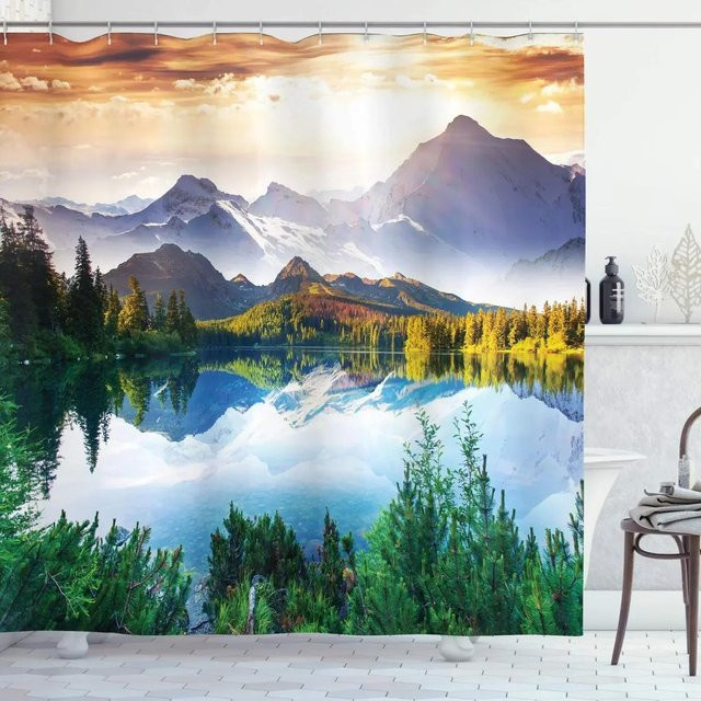 Wasserdichter 3D-Duschvorhang von Dai Jiaochuan mit tropischem Wald-Motiv in Grün, B: 90 cm, H: 180 cm - Bild 1
