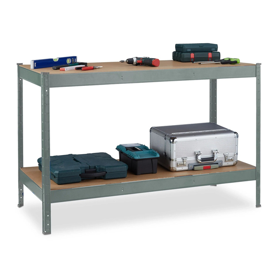 Relaxdays Werkbank aus Stahl und MDF in Anthrazit und Braun mit 2 Ebenen, B/T/H: 141 x 61 x 91 cm - Bild 2