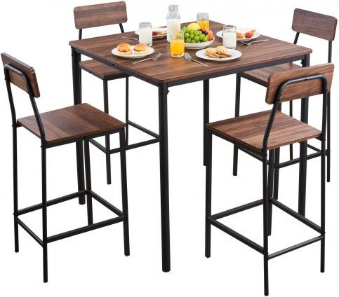VEVOR Bartisch-Set 5-tlg. mit 4 Barstühlen, quadratischer Kneipentisch mit abgerundeten Kanten, Farbe: Braun/Schwarz, B/T/H: 90 x 90 x 91 cm - Bild 1