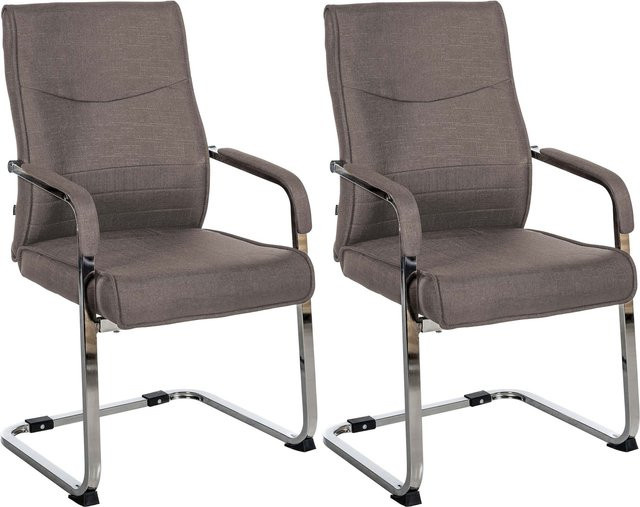 CLP Esszimmerstühle Hobart 2er Set, ergonomische Freischwinger mit Armlehnen, grau gepolsterte Stoffbezüge und stabile Metallgestelle, moderne Konferenzstühle - Bild 1