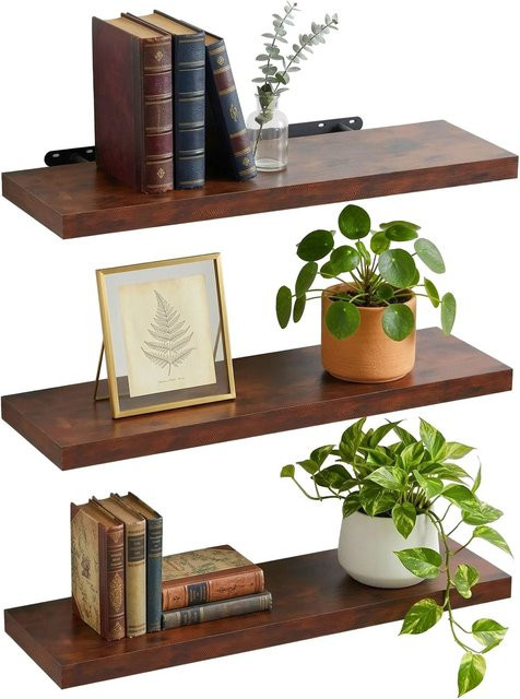Relaxdays Wandregal 3er Set aus MDF und Eisen in Schwarz, B/T/H: 80 x 23 x 4 cm - Bild 1