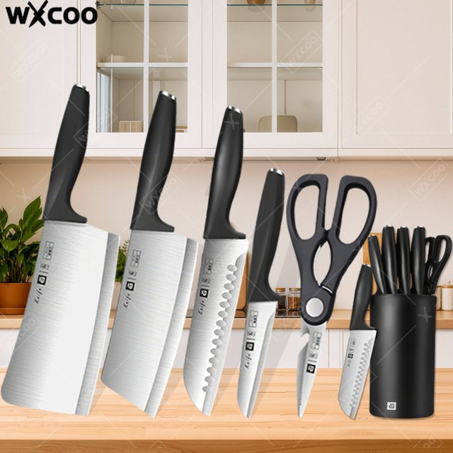 WXCOO Küchenmesser-Set aus Edelstahl in Silber mit Messerhalter, 1-6 Teile - Bild 1