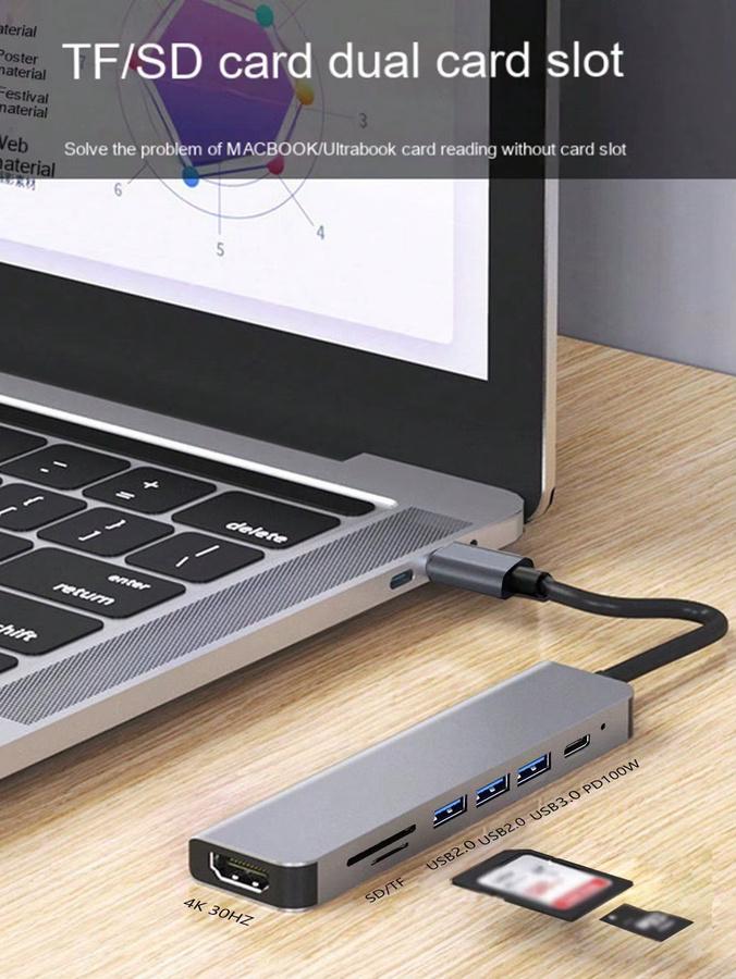AKKHOO 7-in-1 USB-C Hub Multi-Port USB-Erweiterungsdock in Grau - Bild 6