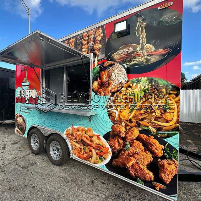 Belyoo Food Truck Anhänger aus Edelstahl mit Veranda und voll ausgestatteter Küche in Multicolour - Bild 1