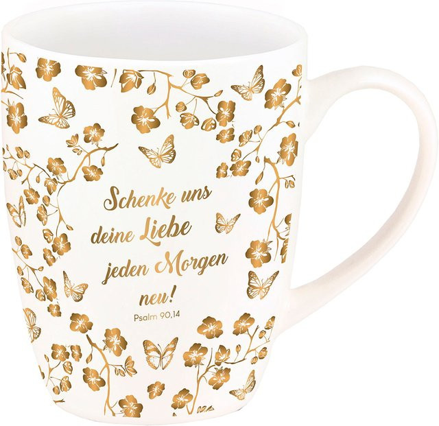 Schenke uns deine Liebe Tasse von Verlag Hintermann in Weiß mit floralem Design aus Porzellan und Keramik, Höhe: 9,5 cm, Breite: 11,5 cm - Bild 1