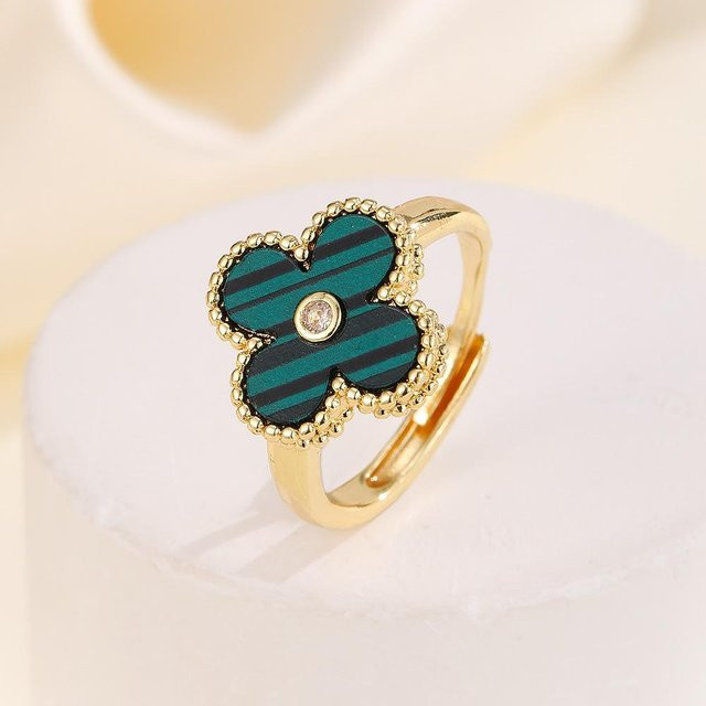 Ring mit vierblättrigem Kleeblatt, verstellbar, Damen, beige - Bild 1