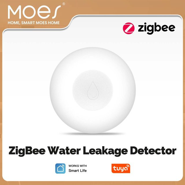 MOES Tuya ZigBee Smart Wasserlecksensor als Überschwemmungsalarmmelder in Weiß mit App-Steuerung - Bild 1