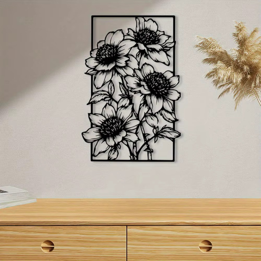 CIFBUY Vintage Blumen-Wandkunst aus Metall in Schwarz als florale Dekoration für drinnen und draußen - Bild 3
