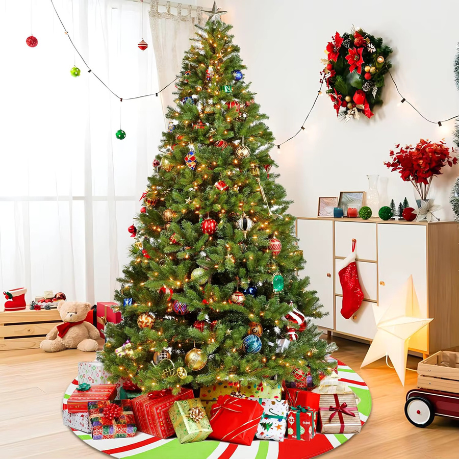 VIKAMA Weihnachtsbaum-Rock mit buntem Süßigkeiten-Wirbel-Streifenmuster, rundes Basispolster aus Textil für deine Weihnachtsdekoration - Bild 4
