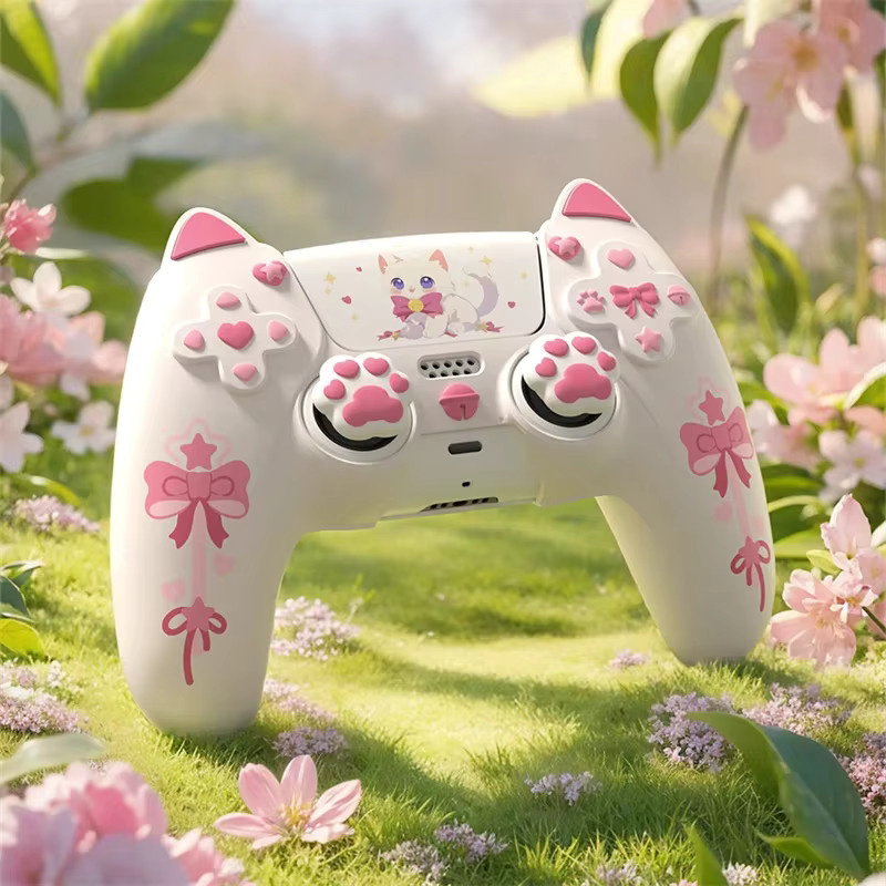 PlayVital Silikonhülle mit Joystickkappen und Aufklebern für PS5-Controller und PS5-Ladestation in Black Sweetheart Kitty - Bild 5