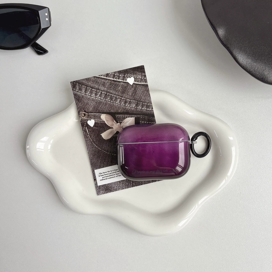 Glänzende Kopfhörerhülle für Apple AirPods (1, 2, 3, 4, Pro 2, Pro 3) in Violett mit Farbverlauf und schwarzem Ring - Bild 2