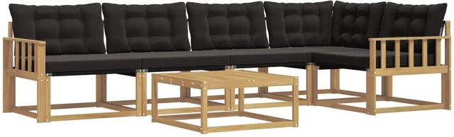 vidaXL Outdoor-Sofagarnitur aus Akazienholz mit Textilene-Bezug und Kissen, 6-teiliges L-Shape Set in Schwarz und Weiß, B/T/H: 79 x 79 x 37 cm - Bild 1