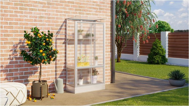 Vitavia Comfort Edition Polis Balkongewächshaus aus Stahl mit Polycarbonat-Platten und Zusatzregal - Bild 1