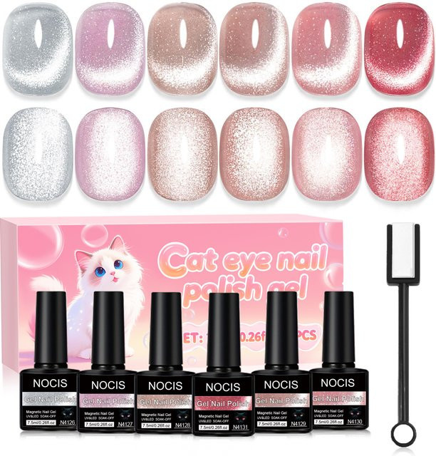 NOCIS Cat-Eye Gel-Nagellack Set, 6 Farben, schimmernd - Bild 1