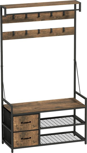 HOMCOM Garderobenständer mit Sitzbank und Schuhregal im Industrie-Design, Farbe Braun/Schwarz, Höhe: 180 cm - Bild 1