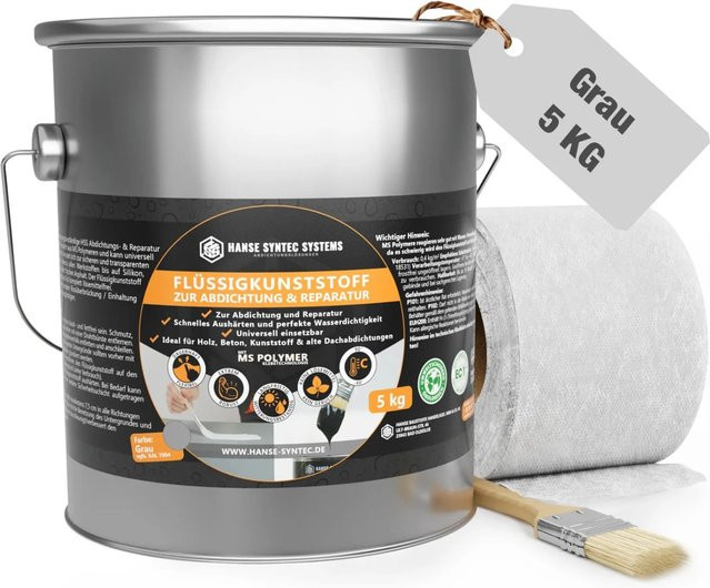 HSS Flüssigkunststoff Abdichtungs- und Reparatur-Set aus MS-Polymer in Grau, 5 kg - Bild 1