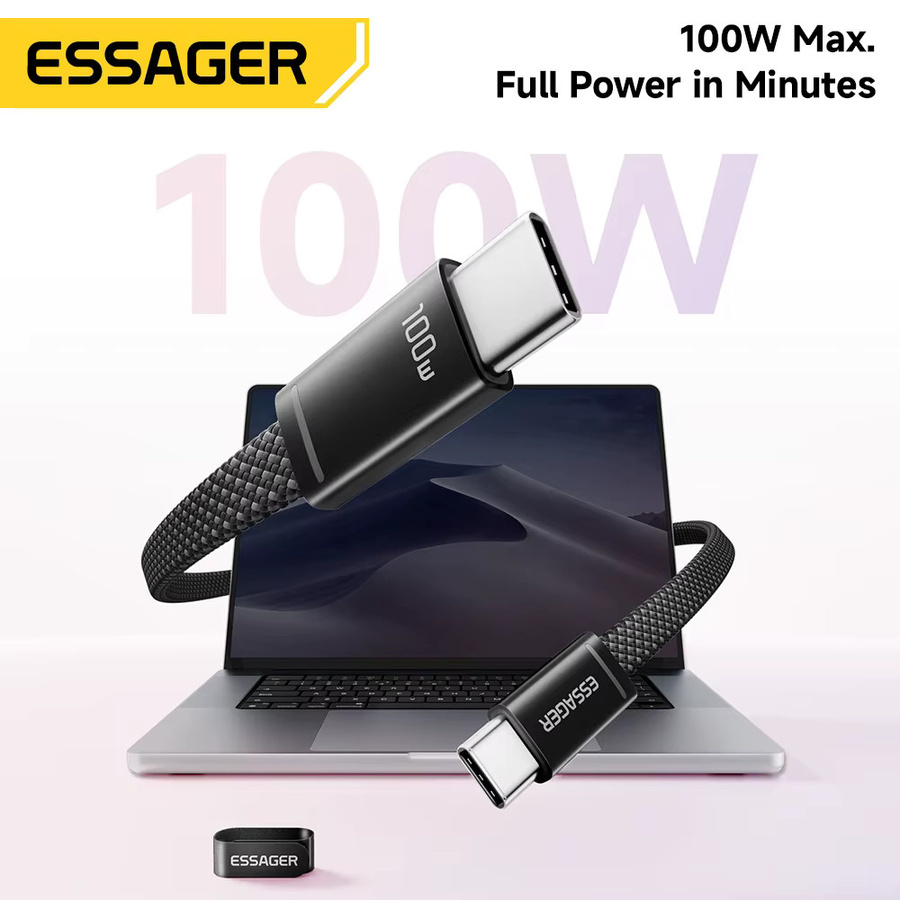 ESSAGER USB-C auf USB-C Slim-Kabel 100W 5A PD Schnellladekabel in Schwarz - Bild 3